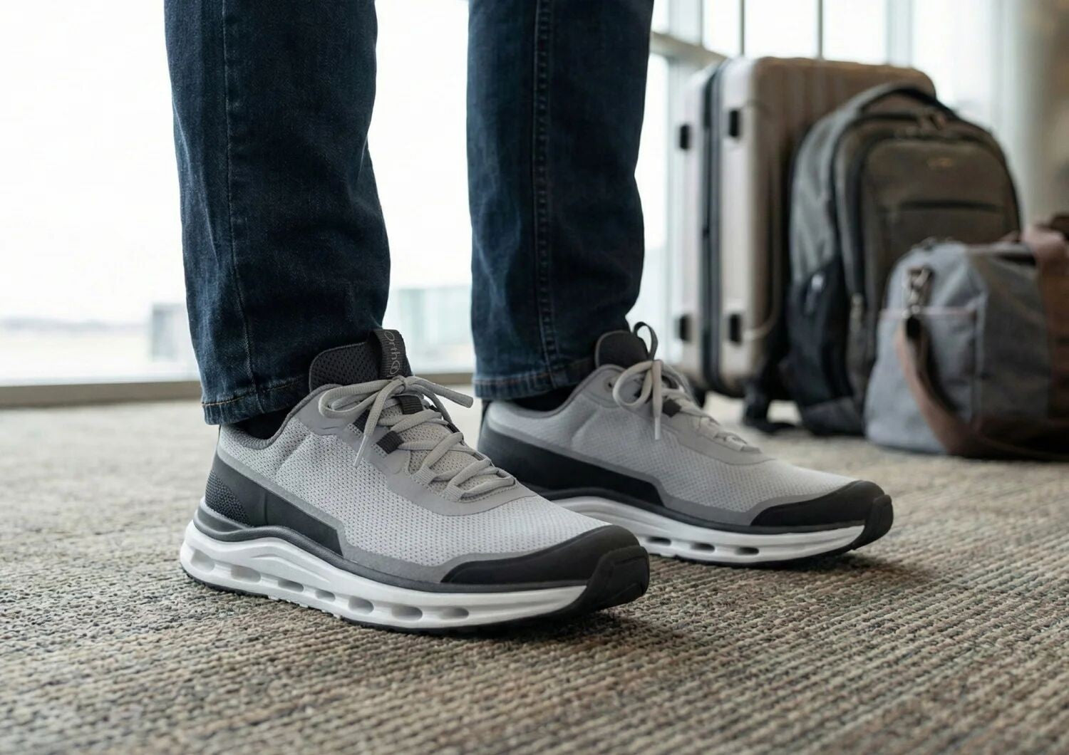 Orthofeet Journey Hands-Free Supportive Slip-On Men's Sneakers - Gray - Lifestyle View - 7
