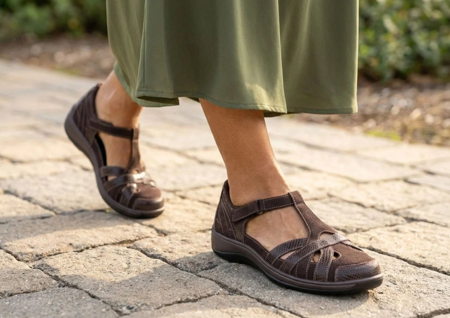 Orthofeet Juno Supportive Cushioned Women's Mary Jane - Chocolate - Lifestyle View - 8