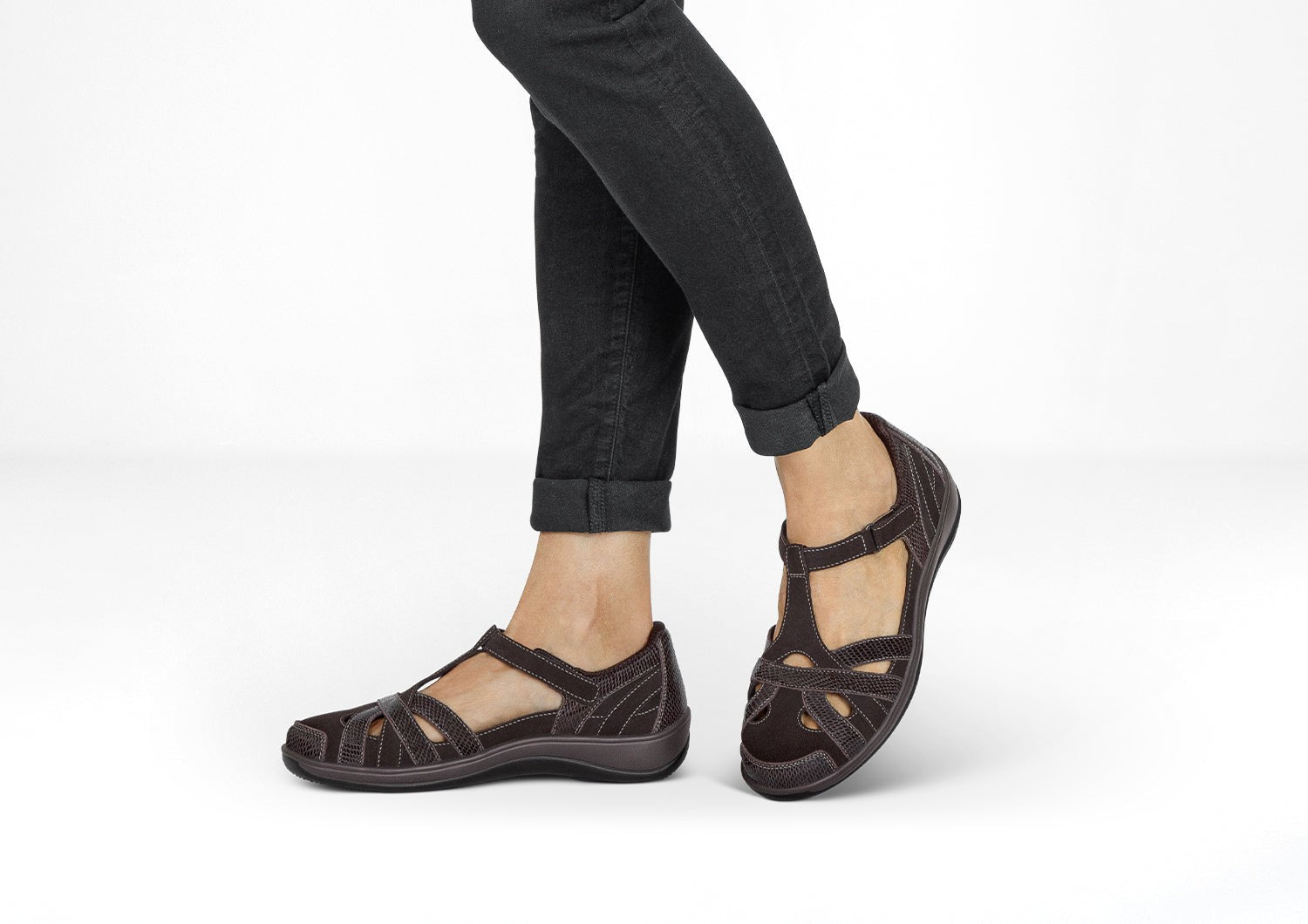 Orthofeet Juno Supportive Cushioned Women's Mary Jane - Chocolate - Lifestyle View - 2