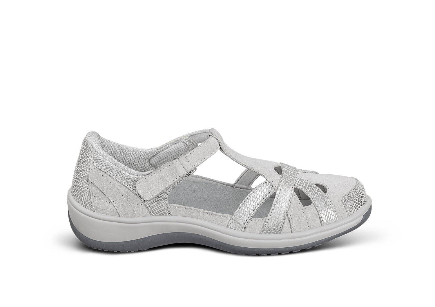 Orthofeet Juno Supportive Cushioned Women's Mary Jane in Gray/silver