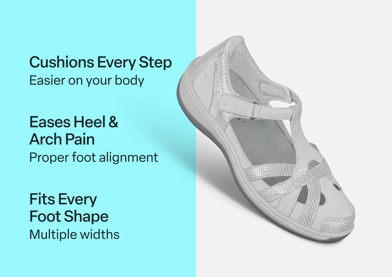 Orthofeet Juno Supportive Cushioned Women's Mary Jane - Gray/silver - Comfort Benefits - 3