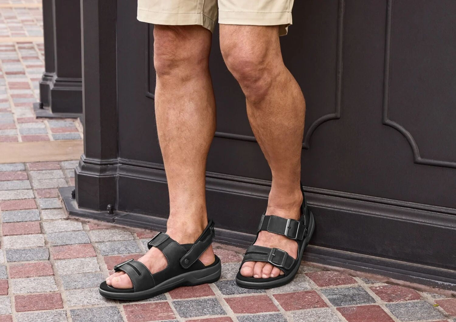 Orthofeet Jupiter Hands-Free Supportive Slip-On Men's Sandals - Black - Lifestyle View - 8