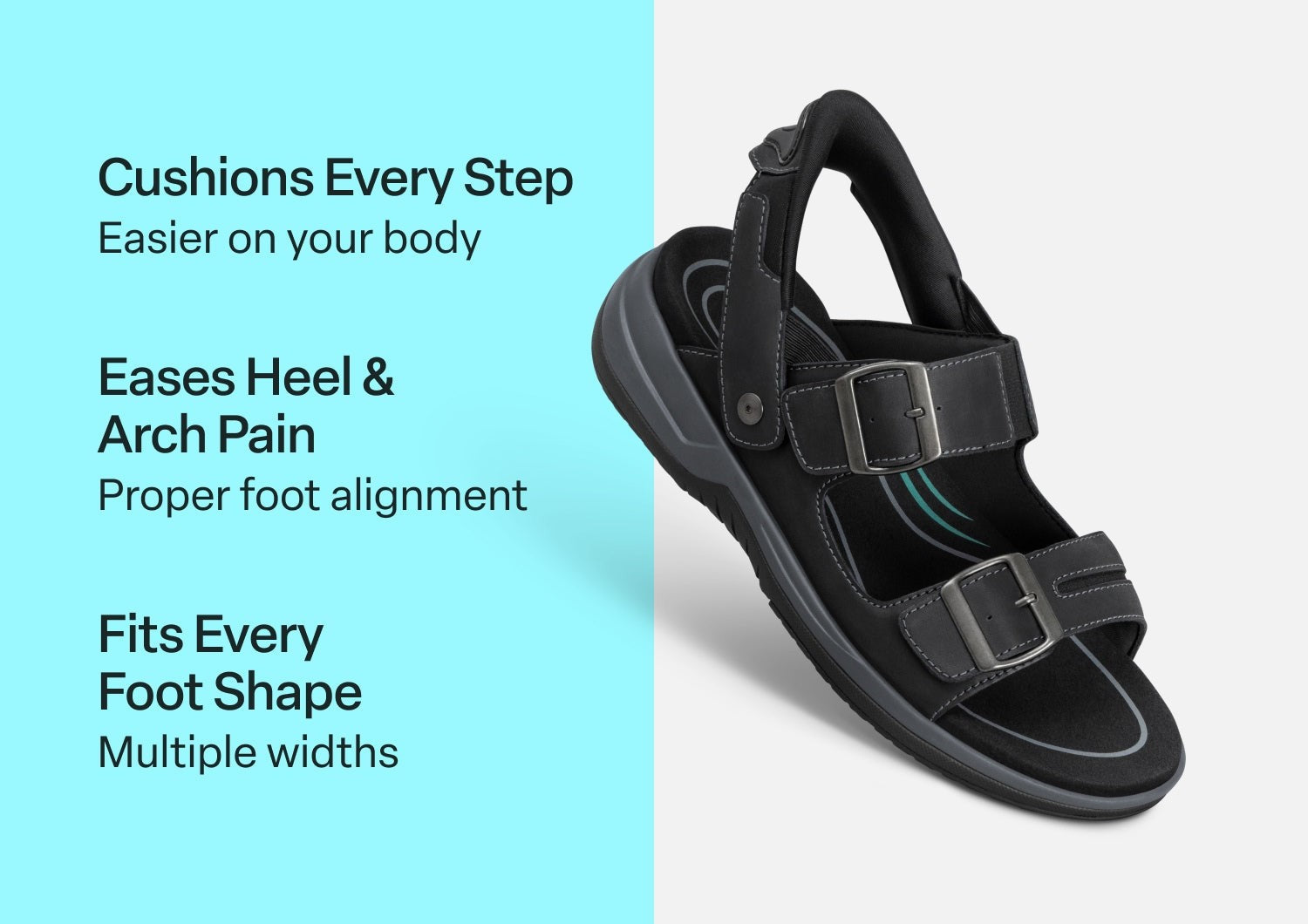 Orthofeet Jupiter Hands-Free Supportive Slip-On Men's Sandals - Black - Comfort Benefits - 2