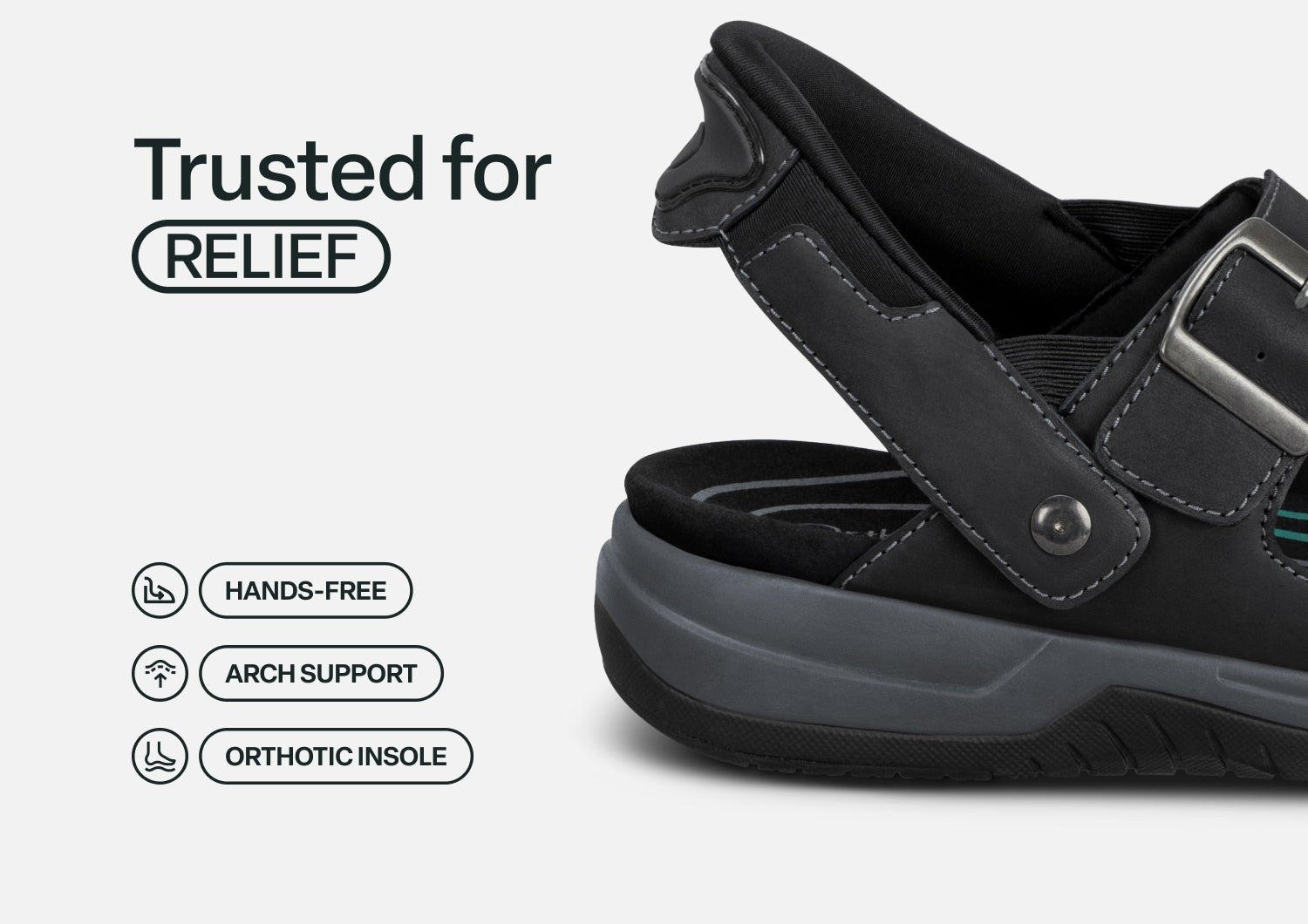 Orthofeet Jupiter Hands-Free Supportive Slip-On Men's Sandals - Black - Feature Detail - 3