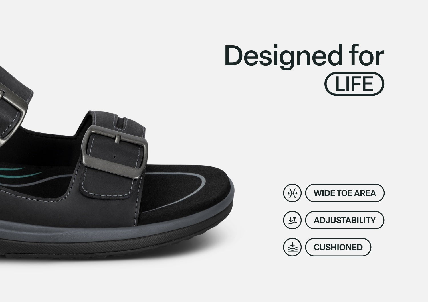 Orthofeet Jupiter Hands-Free Supportive Slip-On Men's Sandals - Black - Feature Detail - 4