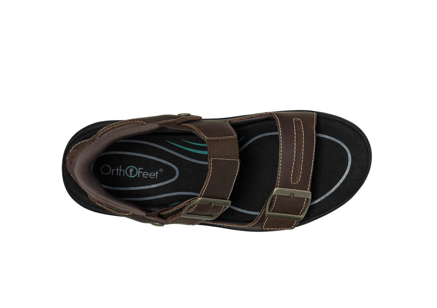 Orthofeet Jupiter Hands-Free Supportive Slip-On Men's Sandals - Brown - Bird's Eye View - 5