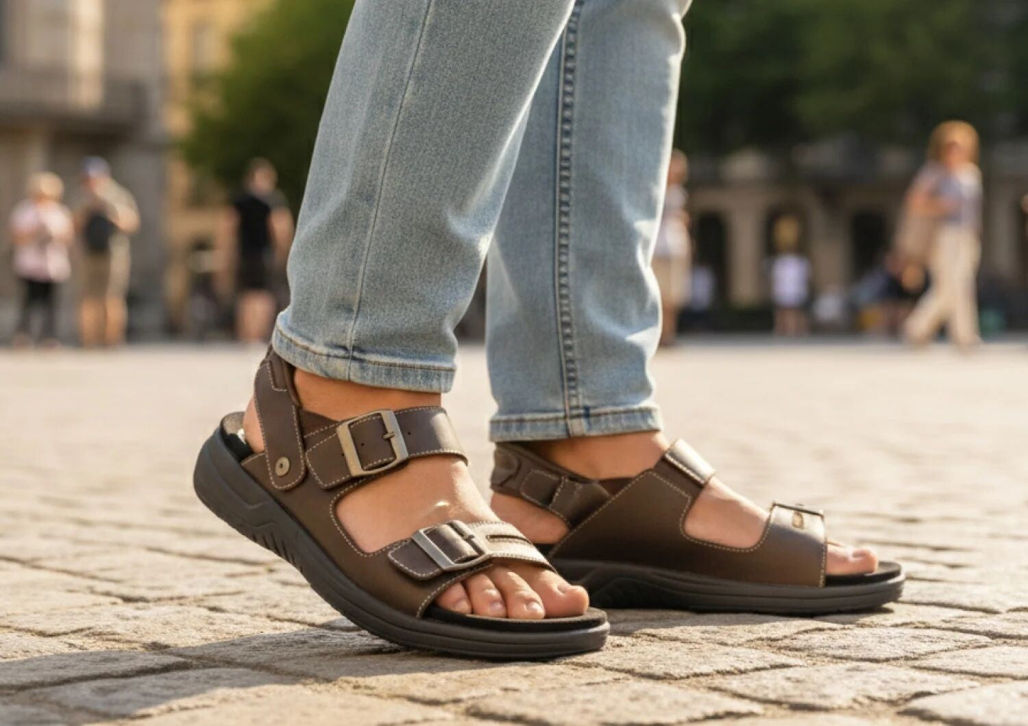 Orthofeet Jupiter Hands-Free Supportive Slip-On Men's Sandals - Brown - Lifestyle View - 7