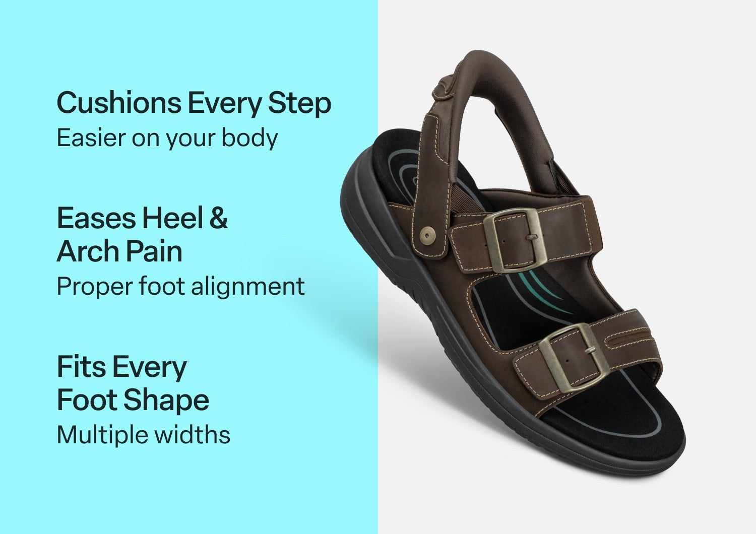 Orthofeet Jupiter Hands-Free Supportive Slip-On Men's Sandals - Brown - Comfort Benefits - 2