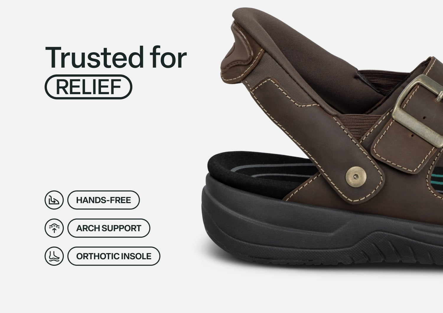 Orthofeet Jupiter Hands-Free Supportive Slip-On Men's Sandals - Brown - Feature Detail - 3