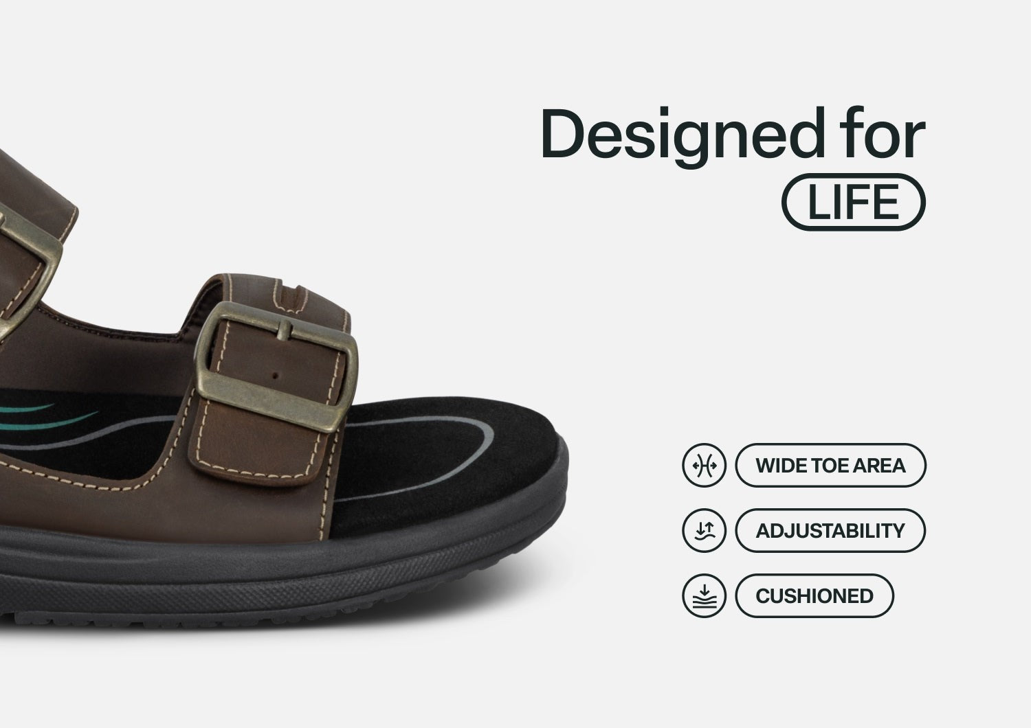 Orthofeet Jupiter Hands-Free Supportive Slip-On Men's Sandals - Brown - Feature Detail - 4