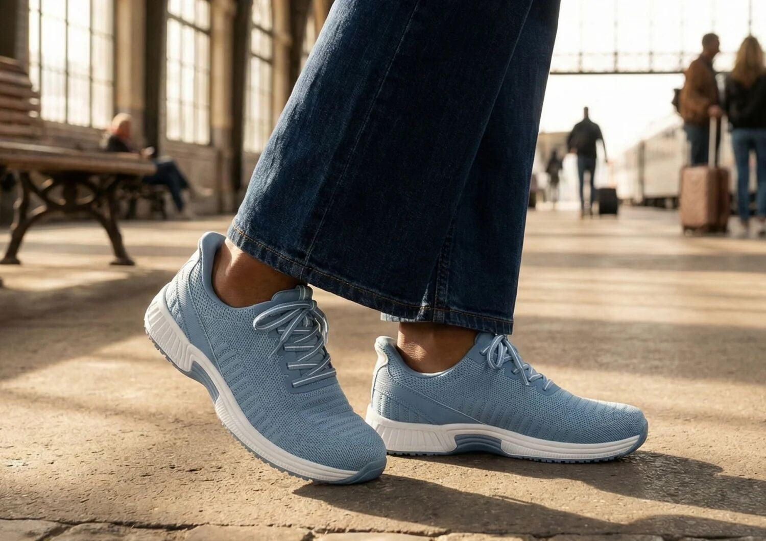 Orthofeet Kita Hands-Free Supportive Women's Sneaker - Blue - Lifestyle View - 7
