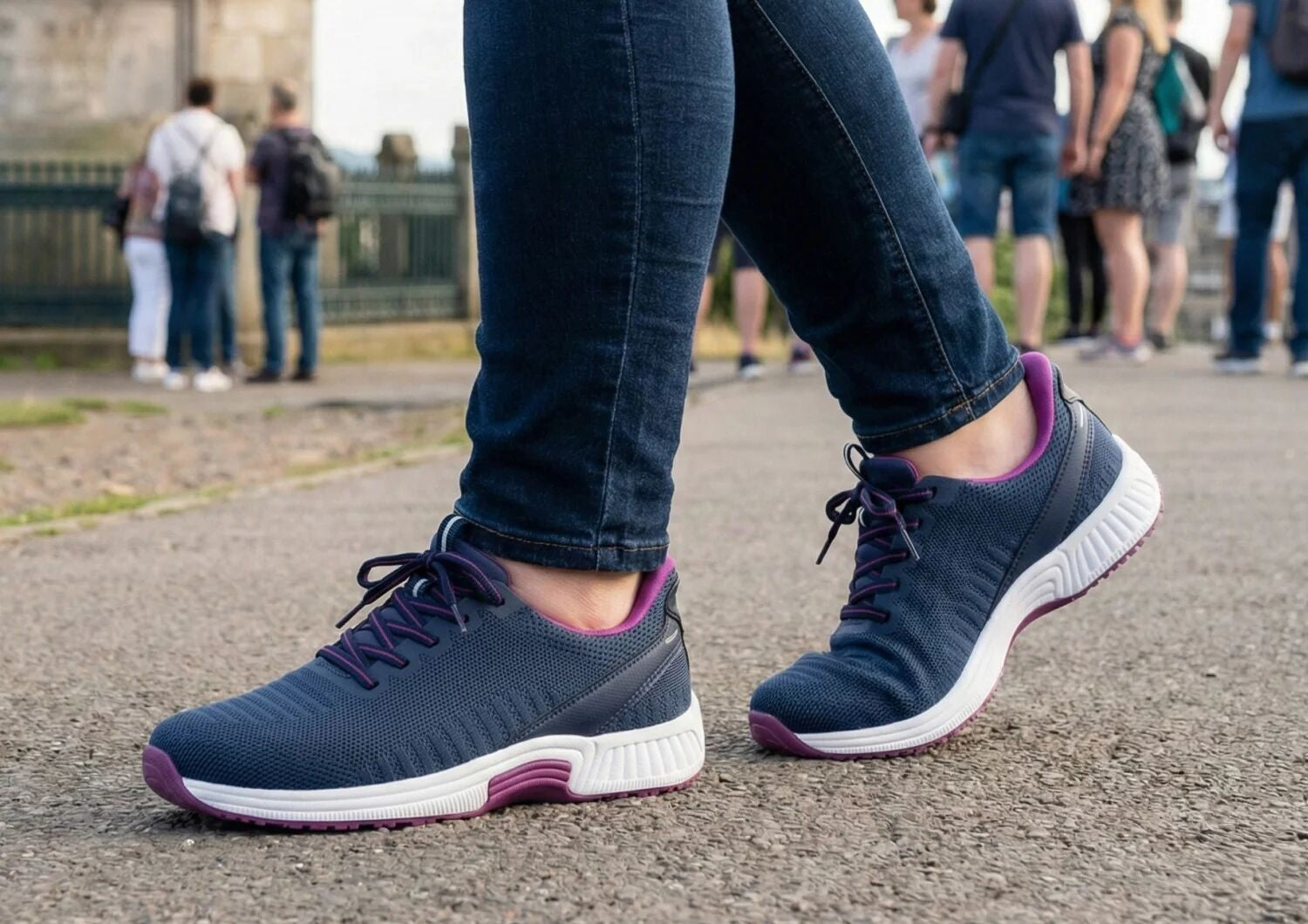 Orthofeet Kita Hands-Free Supportive Women's Sneaker - Navy/orchid - Lifestyle View - 7