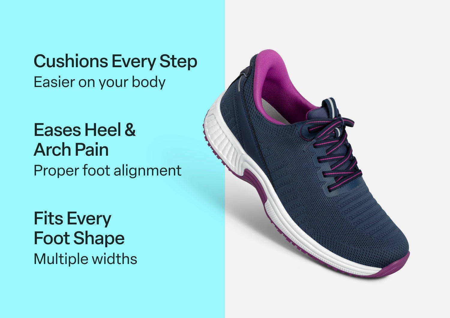 Orthofeet Kita Hands-Free Supportive Women's Sneaker - Navy/orchid - Comfort Benefits - 2