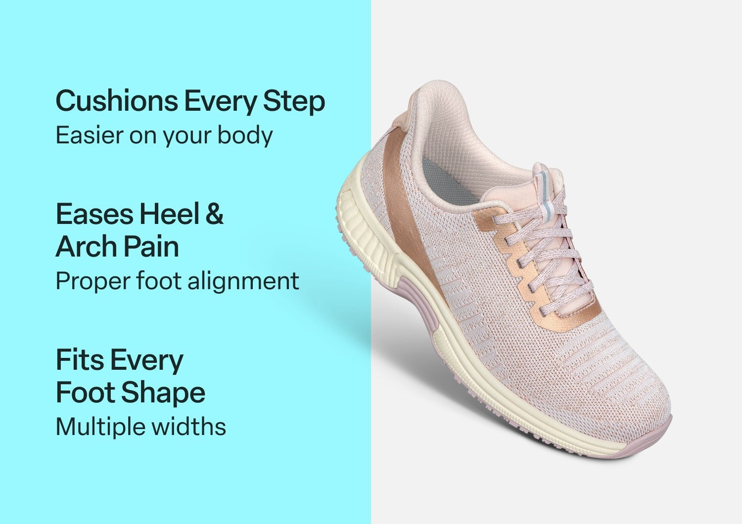 Orthofeet Kita Hands-Free Supportive Women's Sneaker - Rose Gold - Comfort Benefits - 2