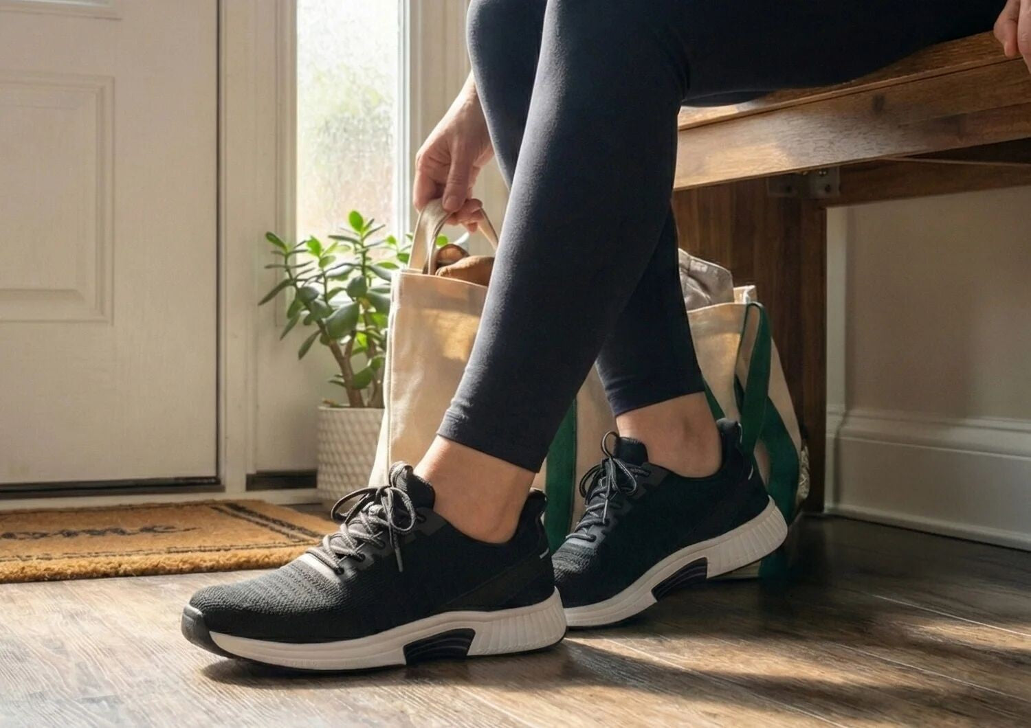 Orthofeet Kita Hands-Free Women's Sneakers - Black - Lifestyle View - 7