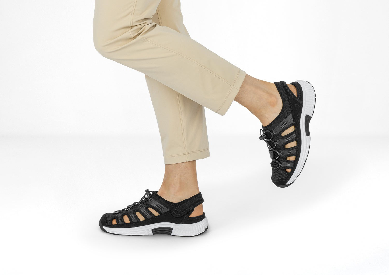 Orthofeet Laguna Heel Strap Stretch Women's Sandal - Black - Lifestyle View - 2