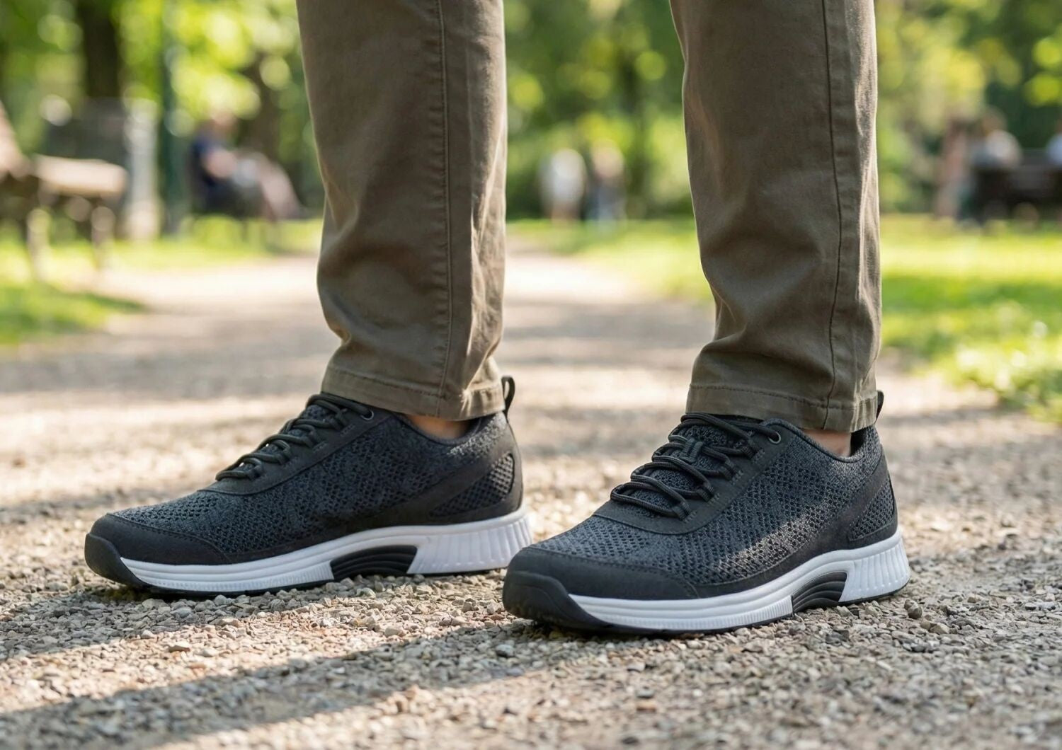 Orthofeet Lava Stretch Customizable Support Men's Sneaker - Dark Gray - Lifestyle View - 8