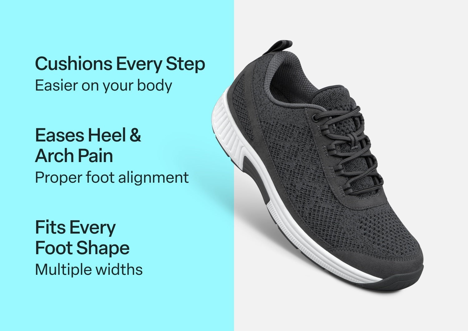 Orthofeet Lava Stretch Customizable Support Men's Sneaker - Dark Gray - Comfort Benefits - 3