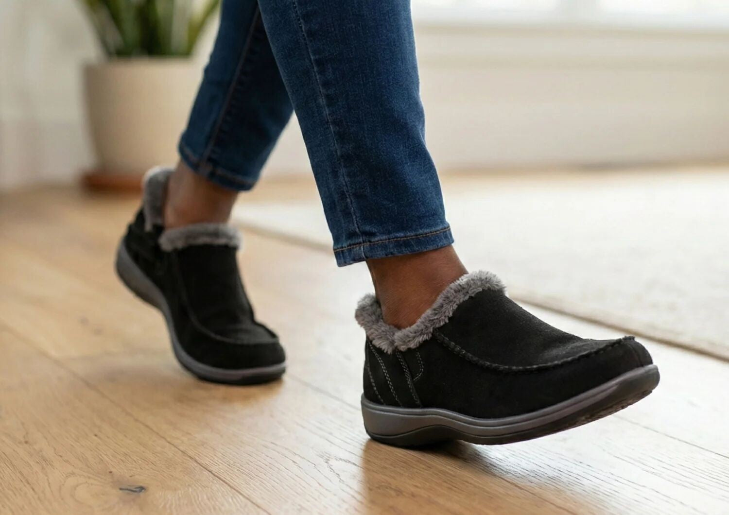 Orthofeet Lorin Wool Supportive Hands-Free Slipper-Shoe - Black - Lifestyle View - 8