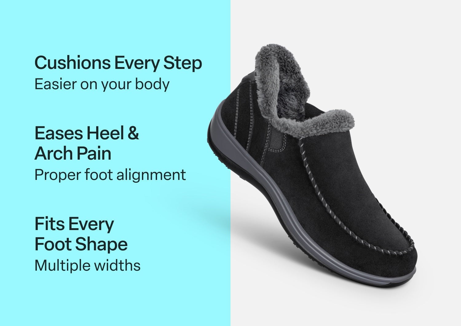 Orthofeet Lorin Wool Supportive Hands-Free Slipper-Shoe - Black - Comfort Benefits - 2