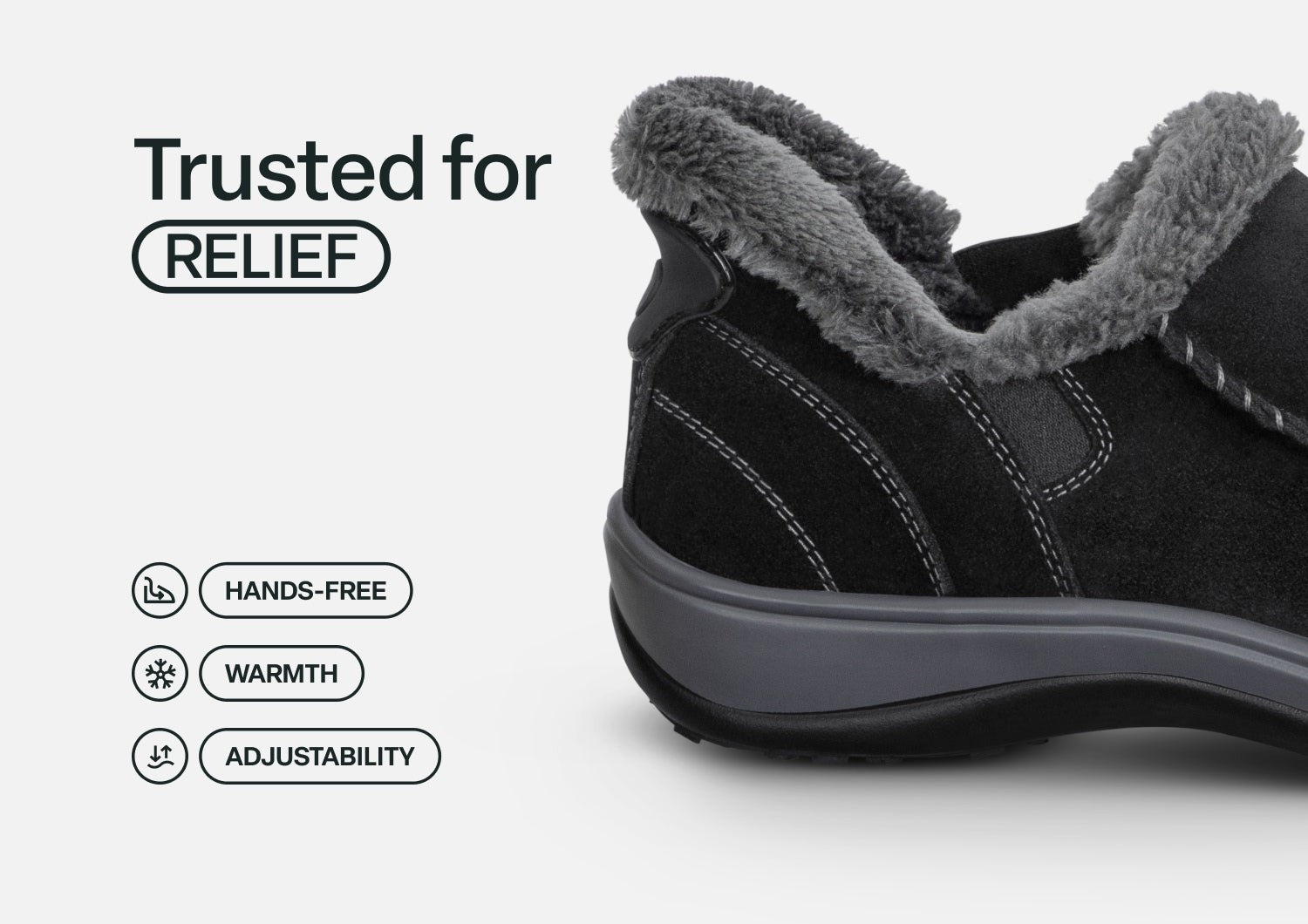 Orthofeet Lorin Wool Supportive Hands-Free Slipper-Shoe - Black - Feature Detail - 3