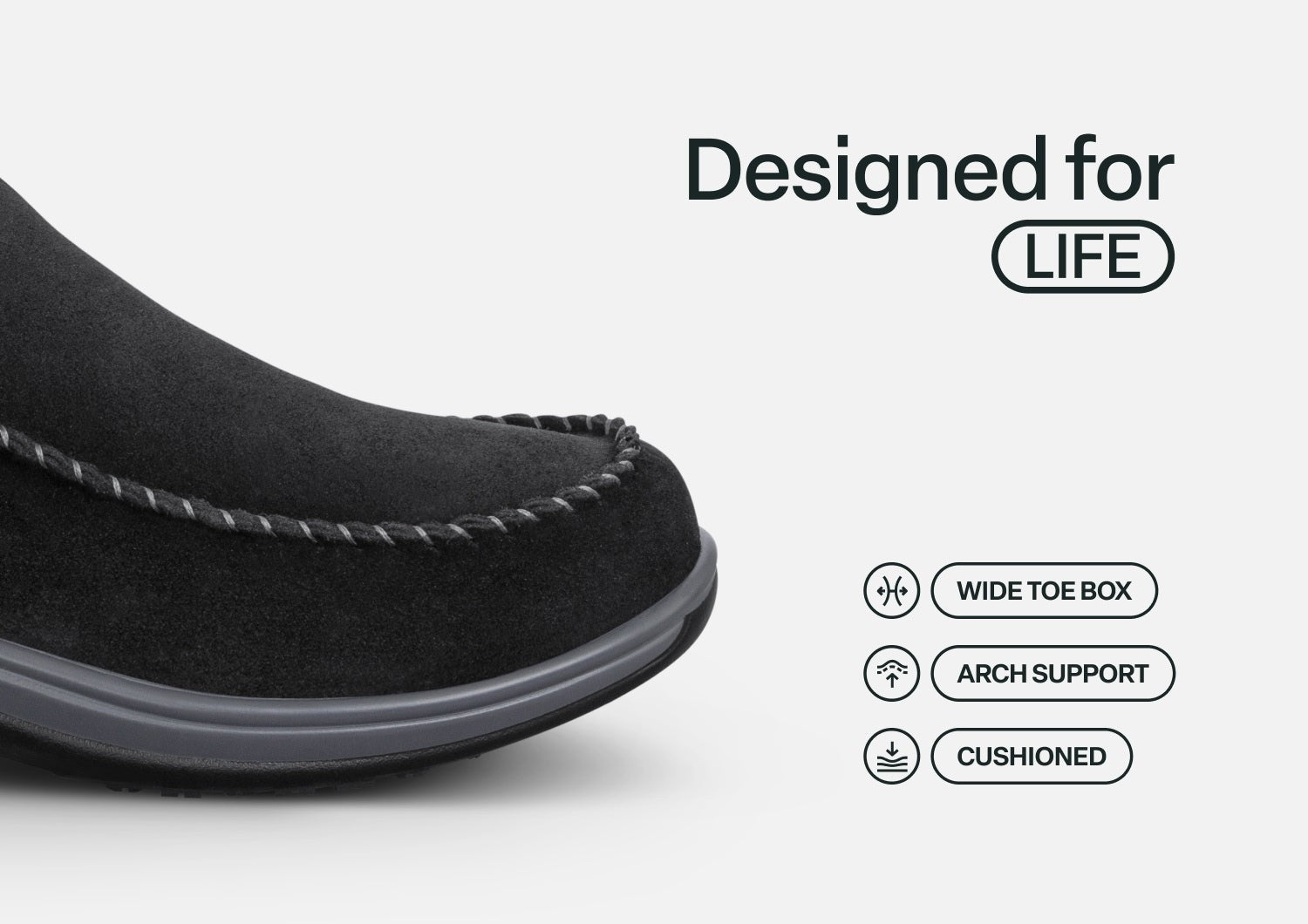 Orthofeet Lorin Wool Supportive Hands-Free Slipper-Shoe - Black - Feature Detail - 4