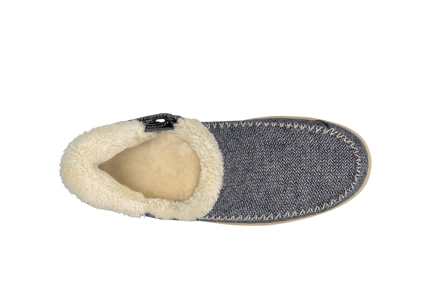 Orthofeet Lorin Wool Supportive Hands-Free Slipper-Shoe - Blue Herringbone Wool - Bird's Eye View - 4