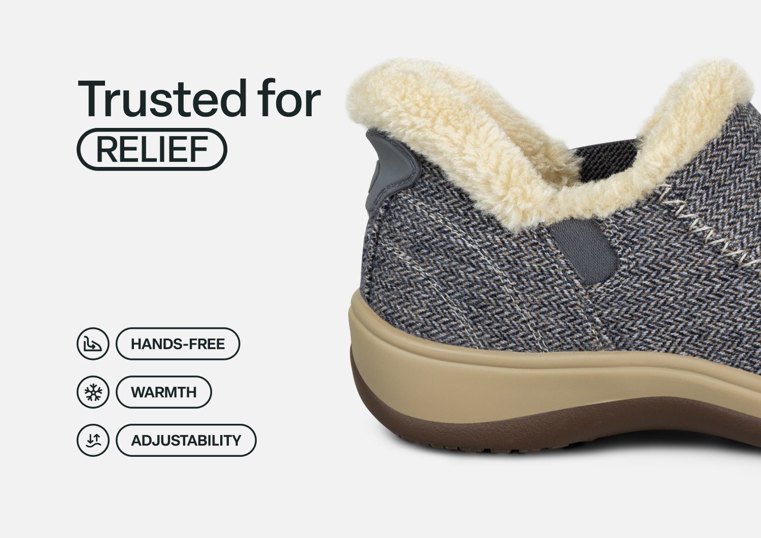 Orthofeet Lorin Wool Supportive Hands-Free Slipper-Shoe - Blue Herringbone Wool - Feature Detail - 2