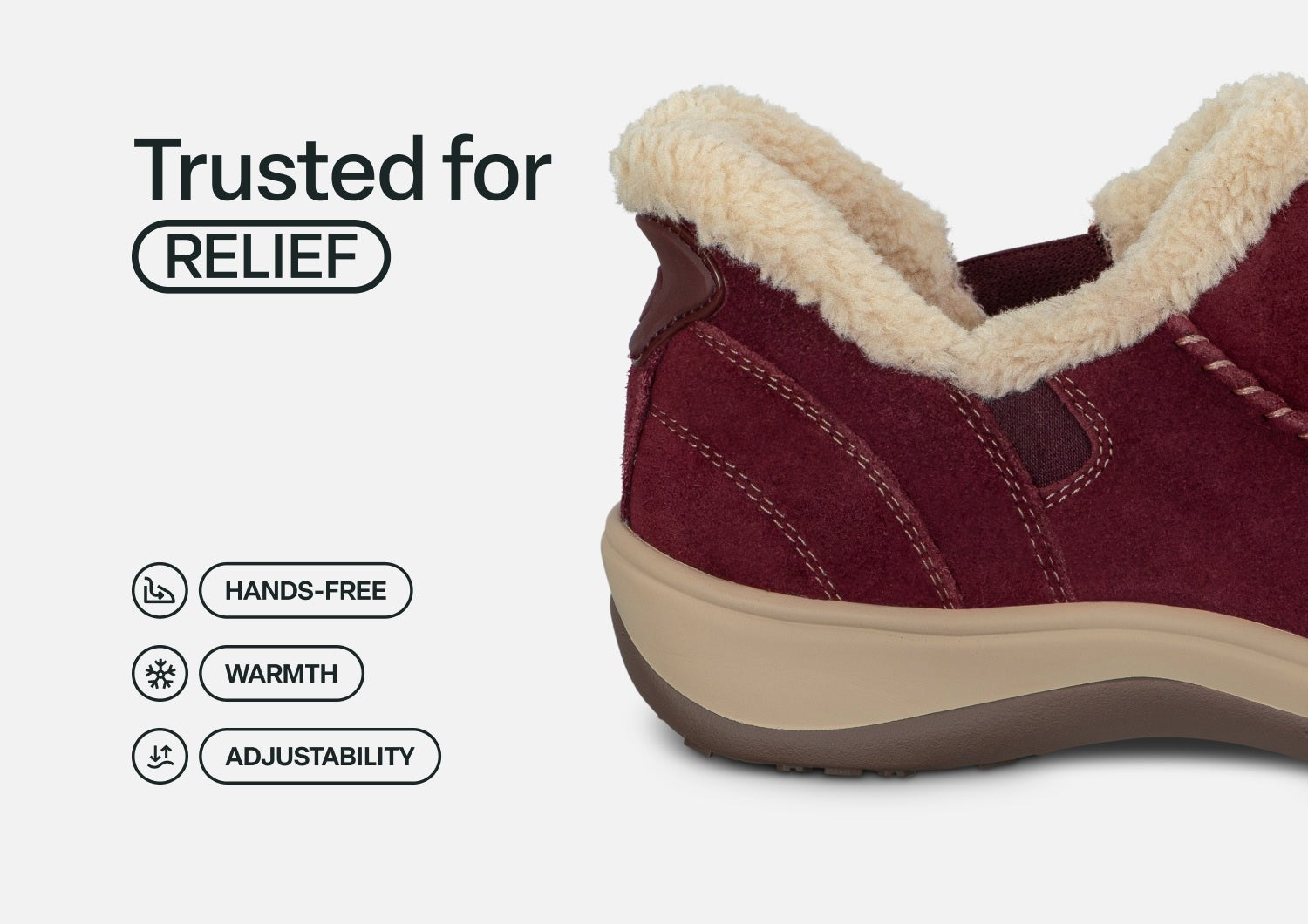 Orthofeet Lorin Wool Supportive Hands-Free Slipper-Shoe - Bordeaux - Feature Detail - 3