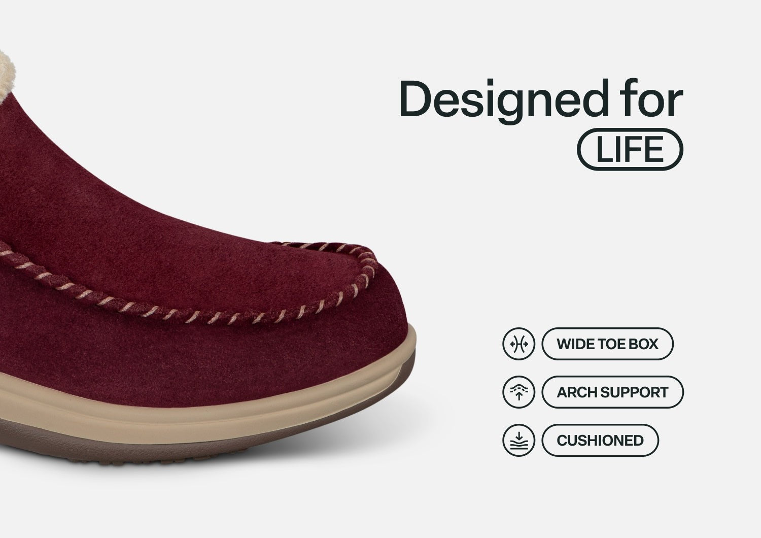 Orthofeet Lorin Wool Supportive Hands-Free Slipper-Shoe - Bordeaux - Feature Detail - 4