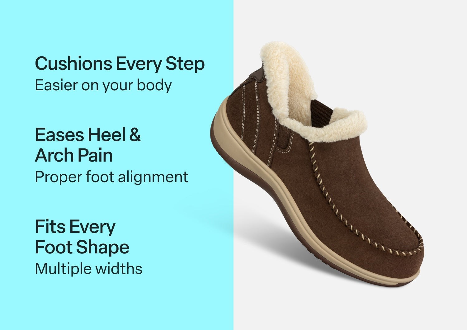 Orthofeet Lorin Wool Supportive Hands-Free Slipper-Shoe - Brown - Comfort Benefits - 3