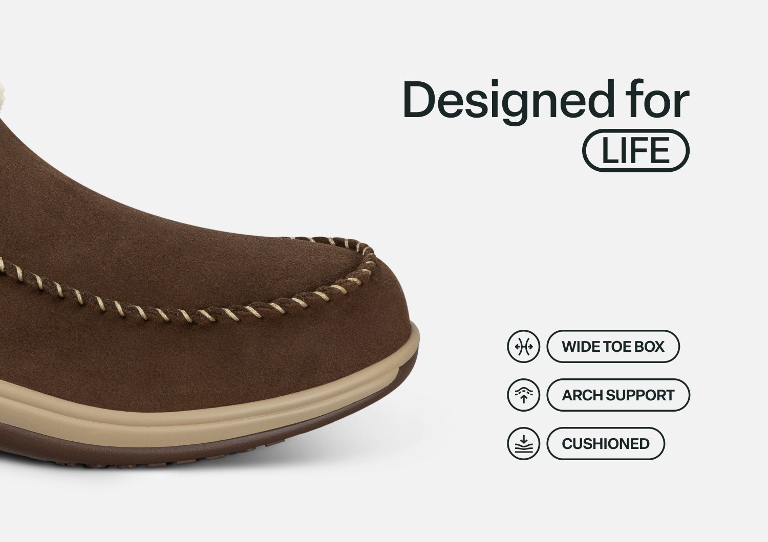 Orthofeet Lorin Wool Supportive Hands-Free Slipper-Shoe - Brown - Feature Detail - 5