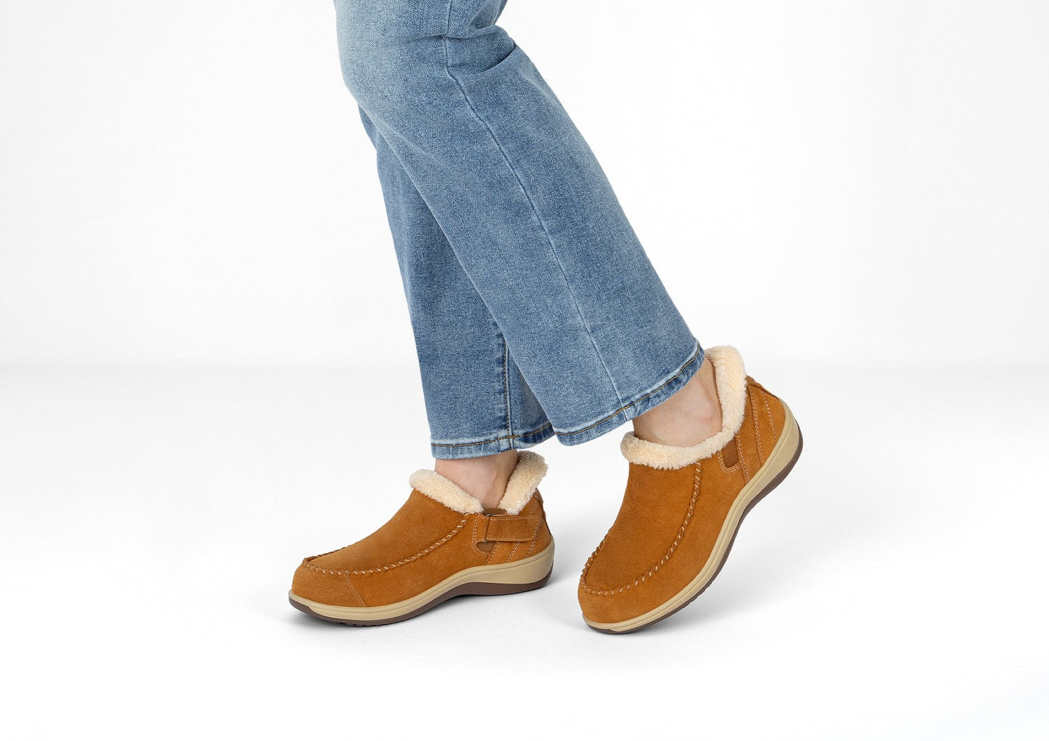 Orthofeet Lorin Wool Supportive Hands-Free Slipper-Shoe - Camel - Lifestyle View - 6