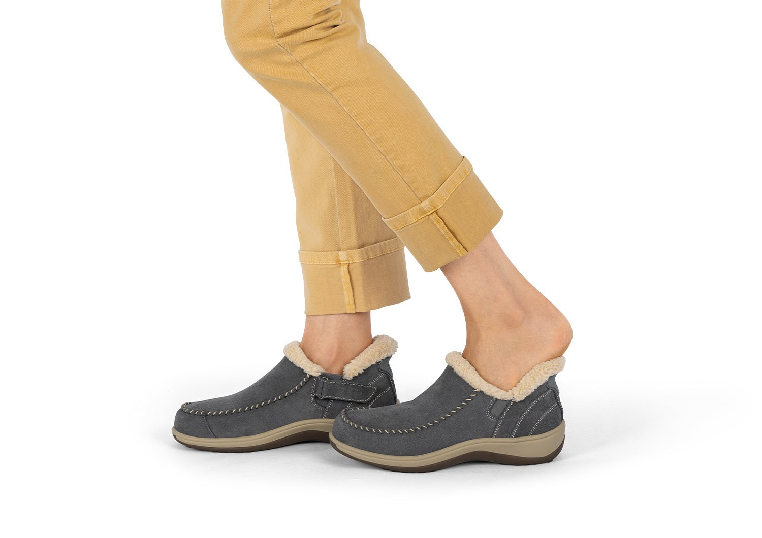 Orthofeet Lorin Wool Supportive Hands-Free Slipper-Shoe - Gray - Lifestyle View - 7