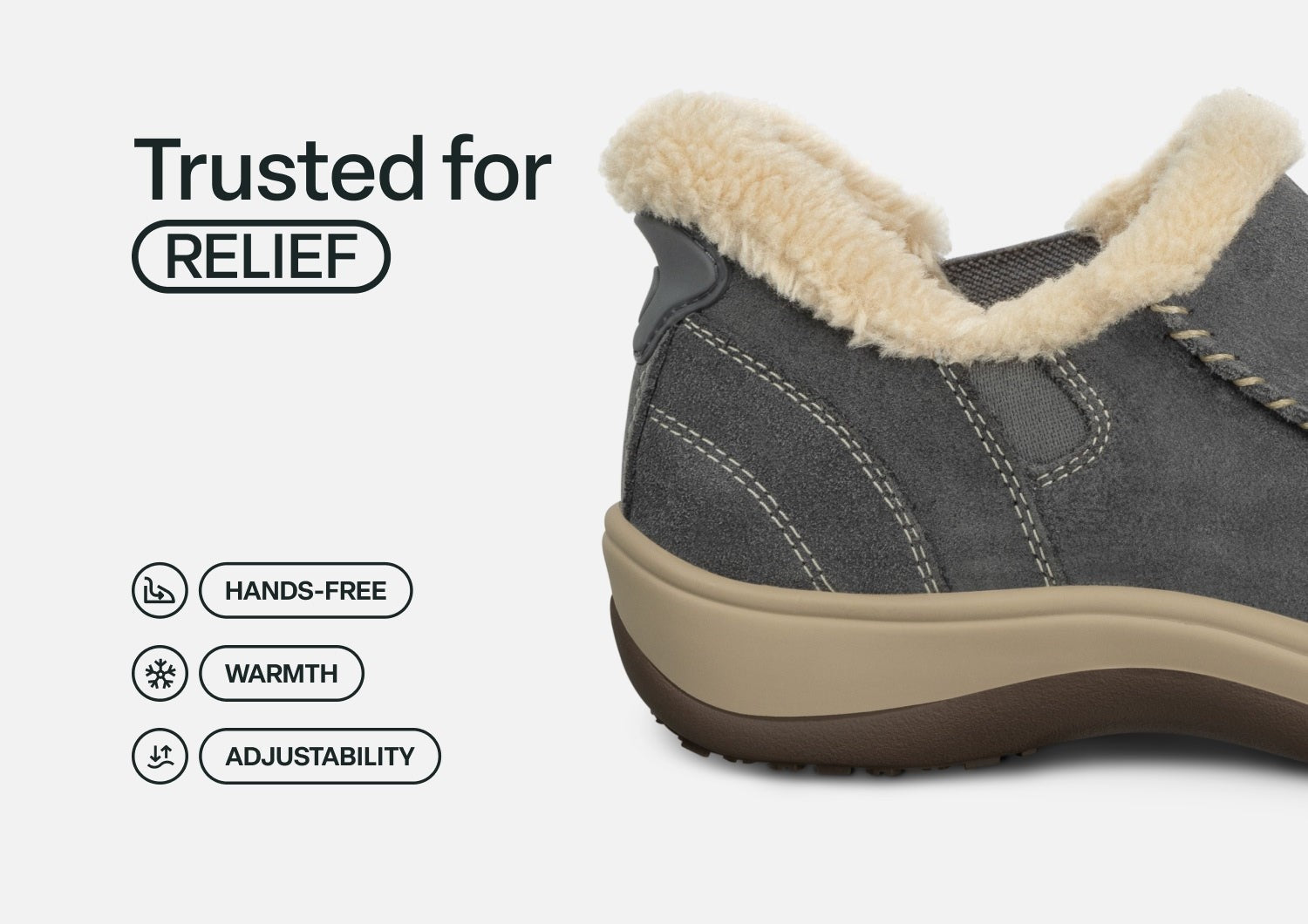 Orthofeet Lorin Wool Supportive Hands-Free Slipper-Shoe - Gray - Feature Detail - 3