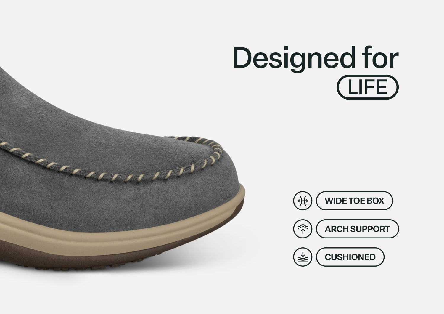 Orthofeet Lorin Wool Supportive Hands-Free Slipper-Shoe - Gray - Feature Detail - 4