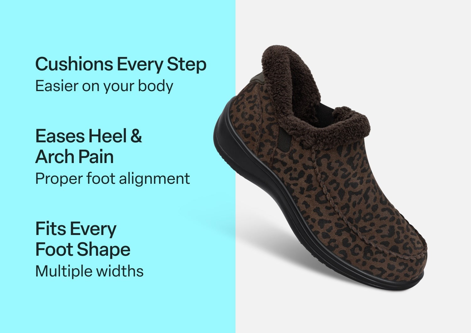 Orthofeet Lorin Wool Supportive Hands-Free Slipper-Shoe - Leopard - Comfort Benefits - 3