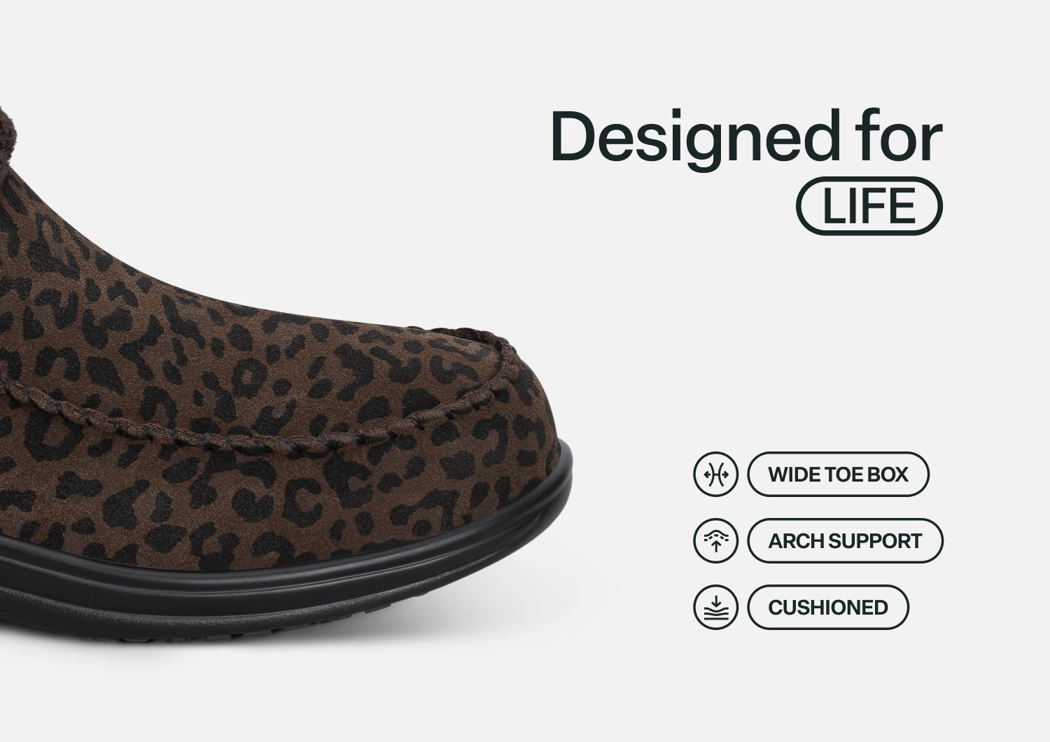 Orthofeet Lorin Wool Supportive Hands-Free Slipper-Shoe - Leopard - Feature Detail - 5