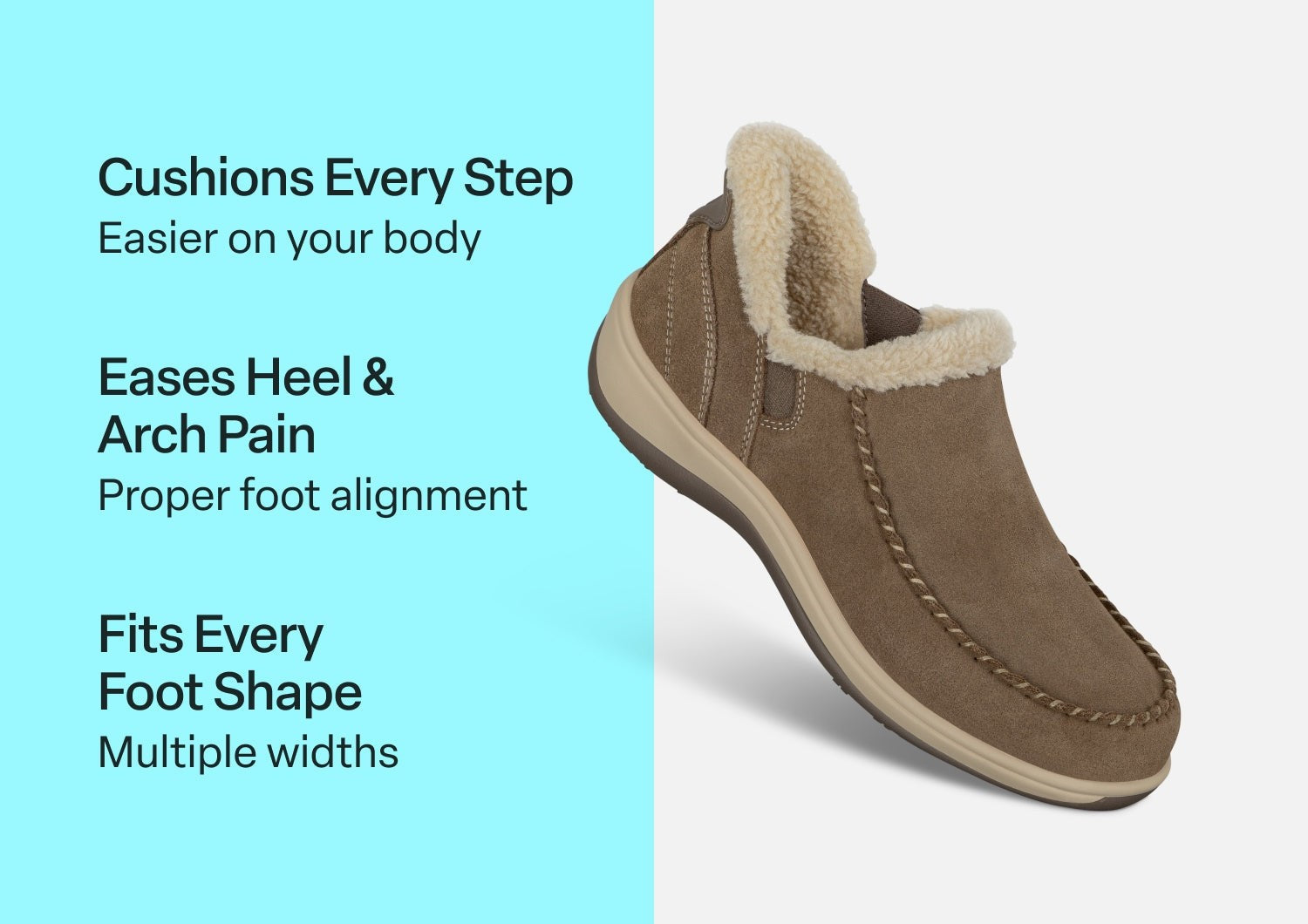 Orthofeet Lorin Wool Supportive Hands-Free Slipper-Shoe - Light Brown - Comfort Benefits - 2