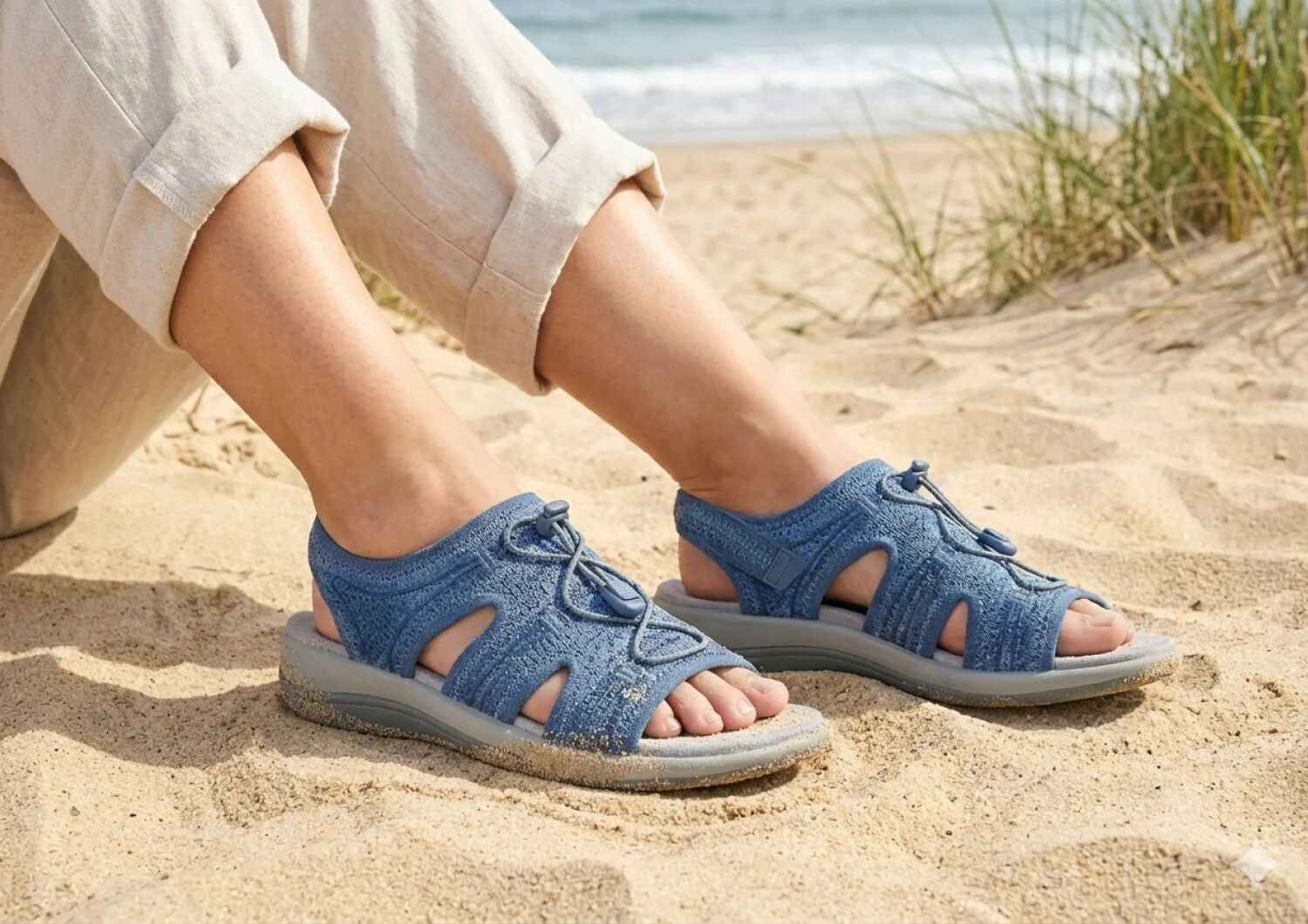 Orthofeet Maui Heel Strap Stretch Comfort Support Women's Sandal - Blue - Lifestyle View - 8