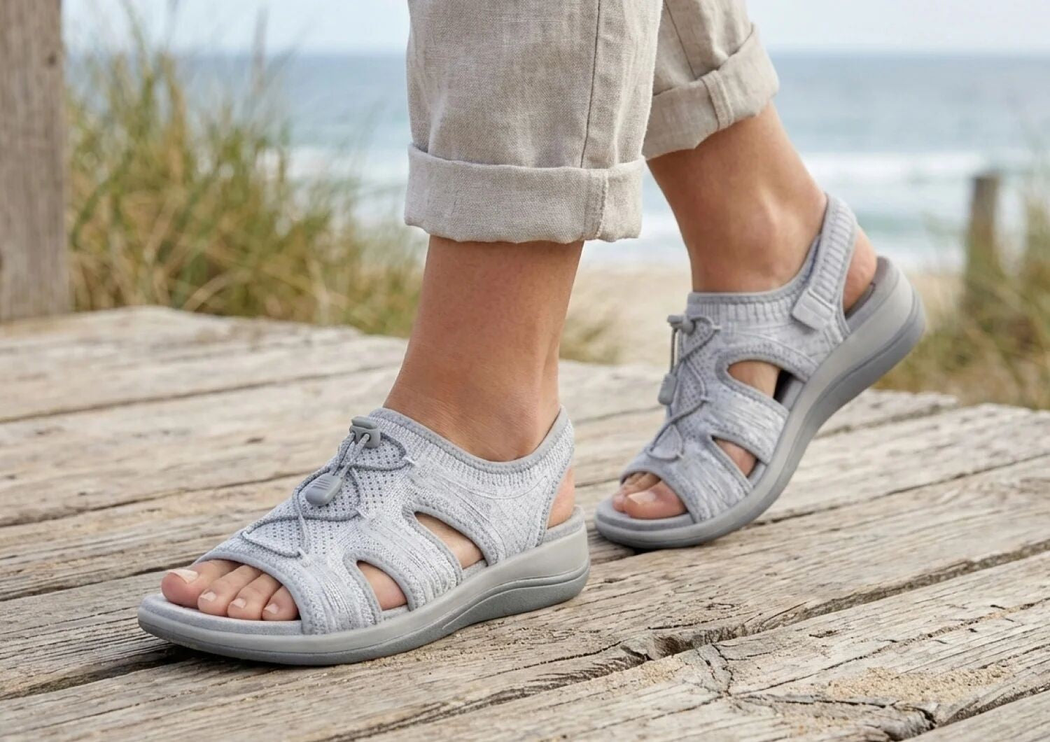 Orthofeet Maui Heel Strap Stretch Comfort Support Women's Sandal - Gray - Lifestyle View - 9