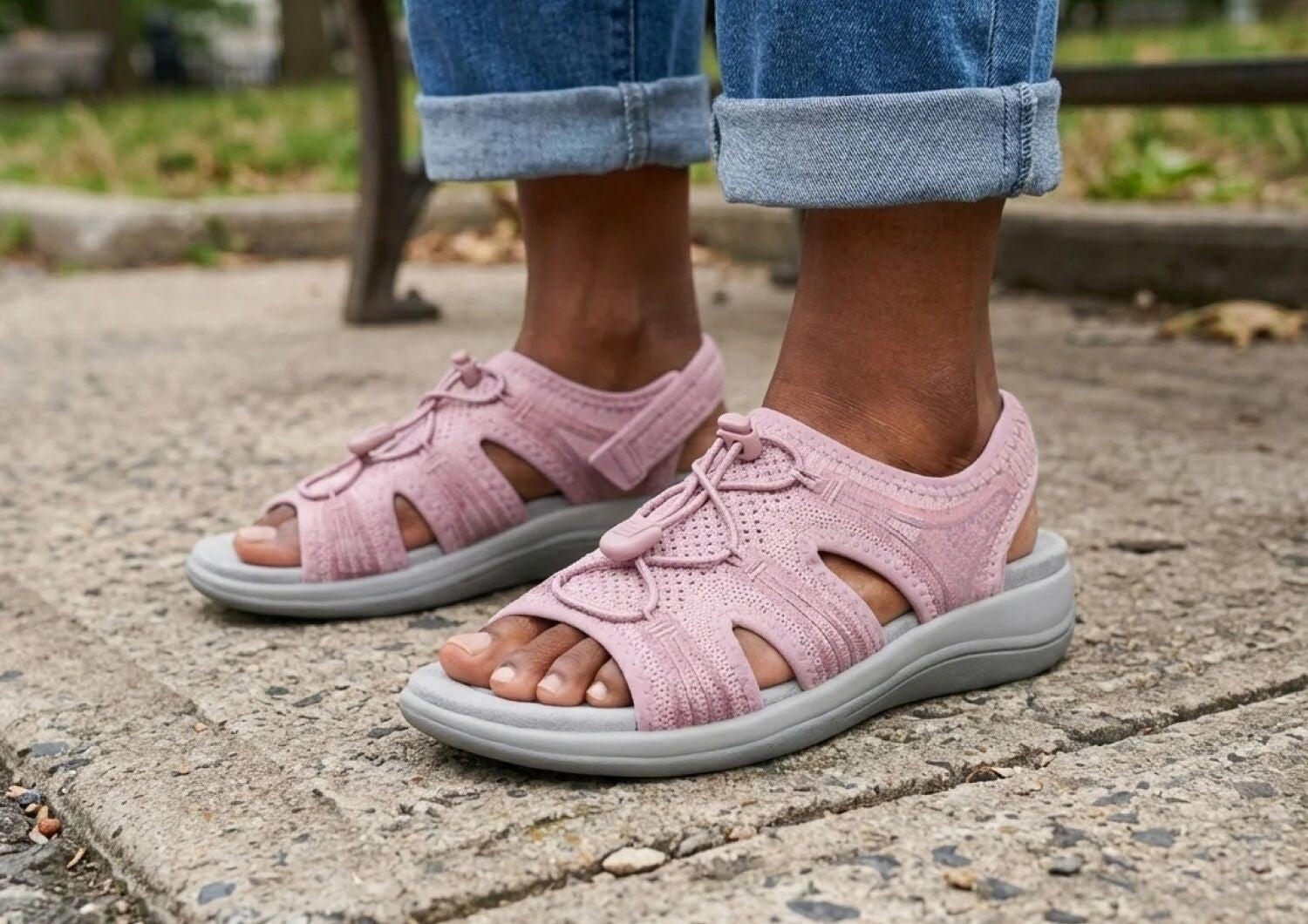 Orthofeet Maui Heel Strap Stretch Comfort Support Women's Sandal - Rose Knit - Lifestyle View - 8