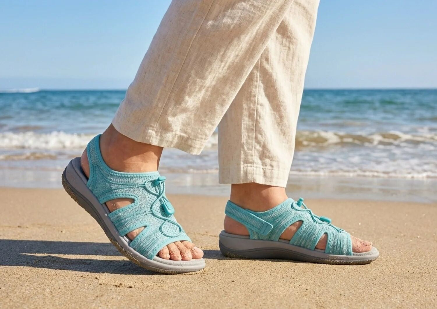 Orthofeet Maui Heel Strap Stretch Comfort Support Women's Sandal - Turquoise - Lifestyle View - 8
