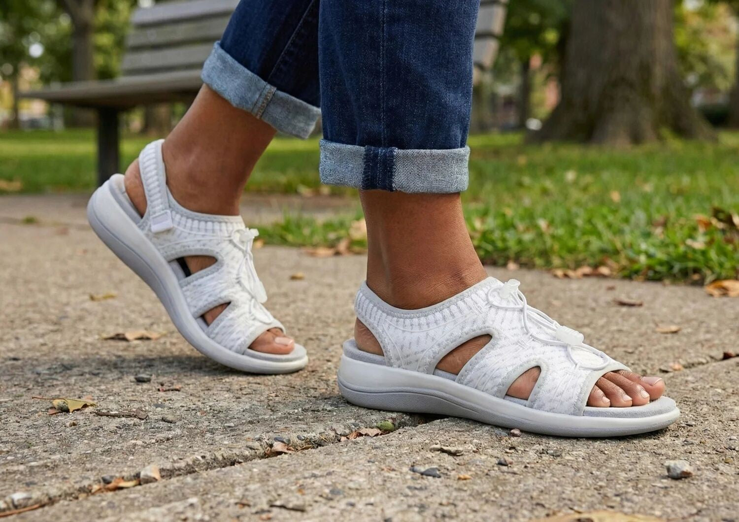 Orthofeet Maui Heel Strap Stretch Comfort Support Women's Sandal - White/gray - Lifestyle View - 8