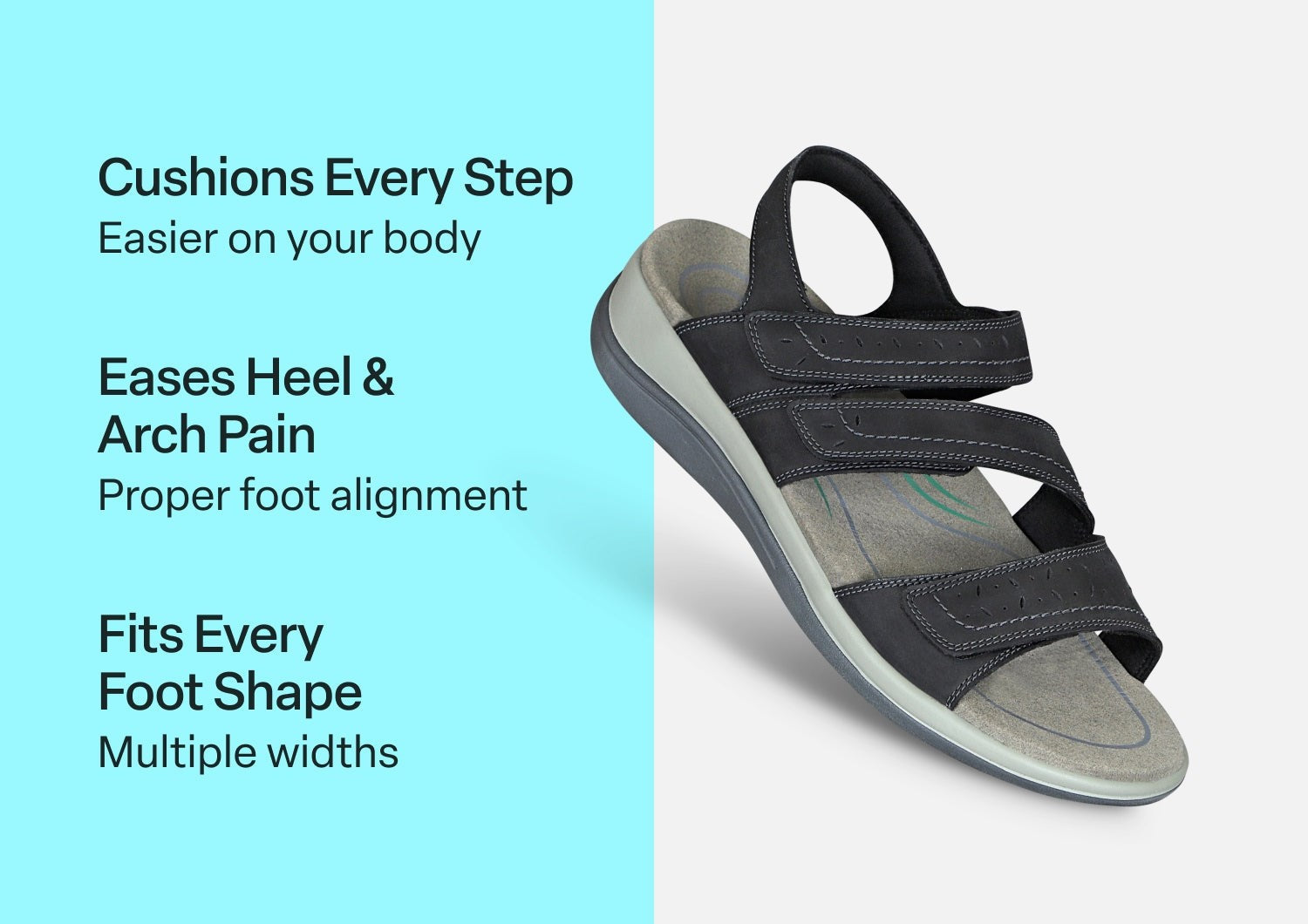 Orthofeet Naxos Supportive Adjustable Women's Sandals - Black - Comfort Benefits - 3