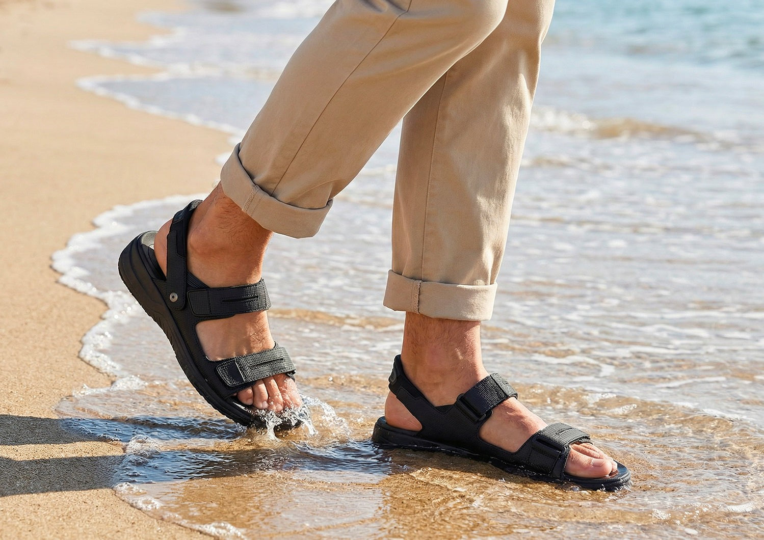 Orthofeet Neptune Hands-Free Support Men's Sandals - Black - Product View - 2