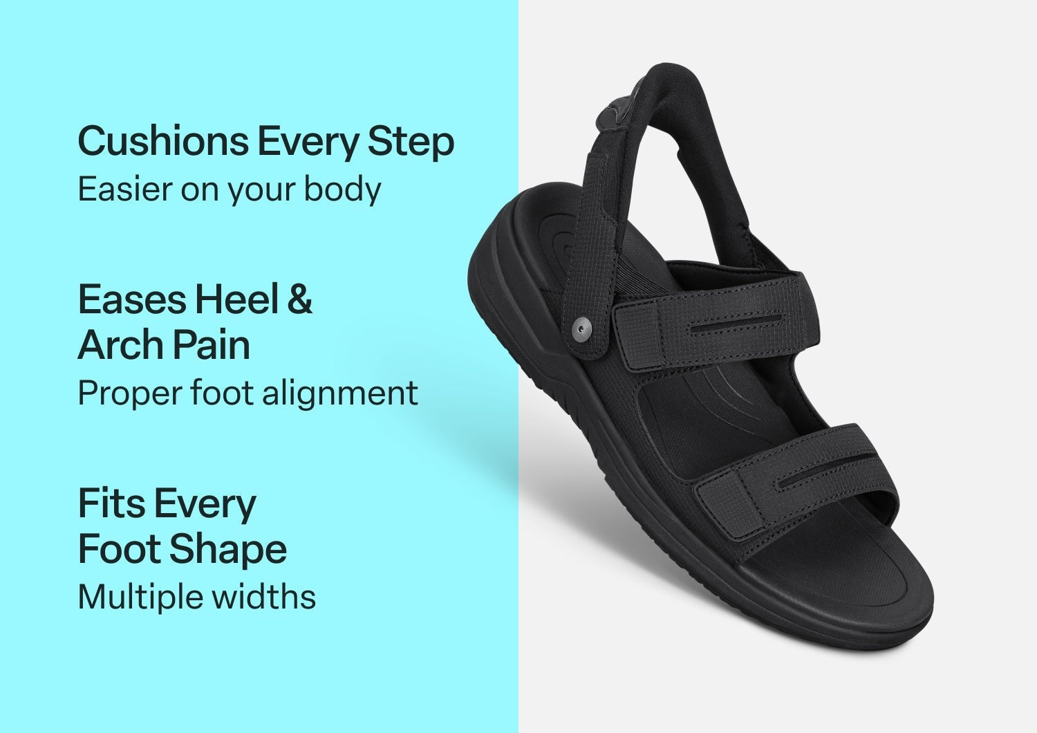 Orthofeet Neptune Hands-Free Support Men's Sandals - Black - Comfort Benefits - 3