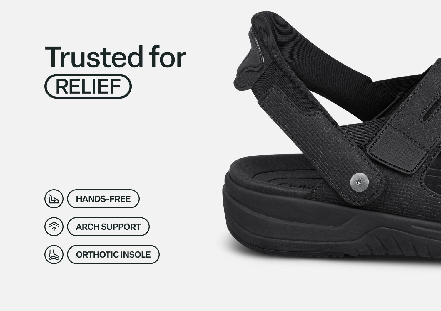 Orthofeet Neptune Hands-Free Support Men's Sandals - Black - Feature Detail - 4