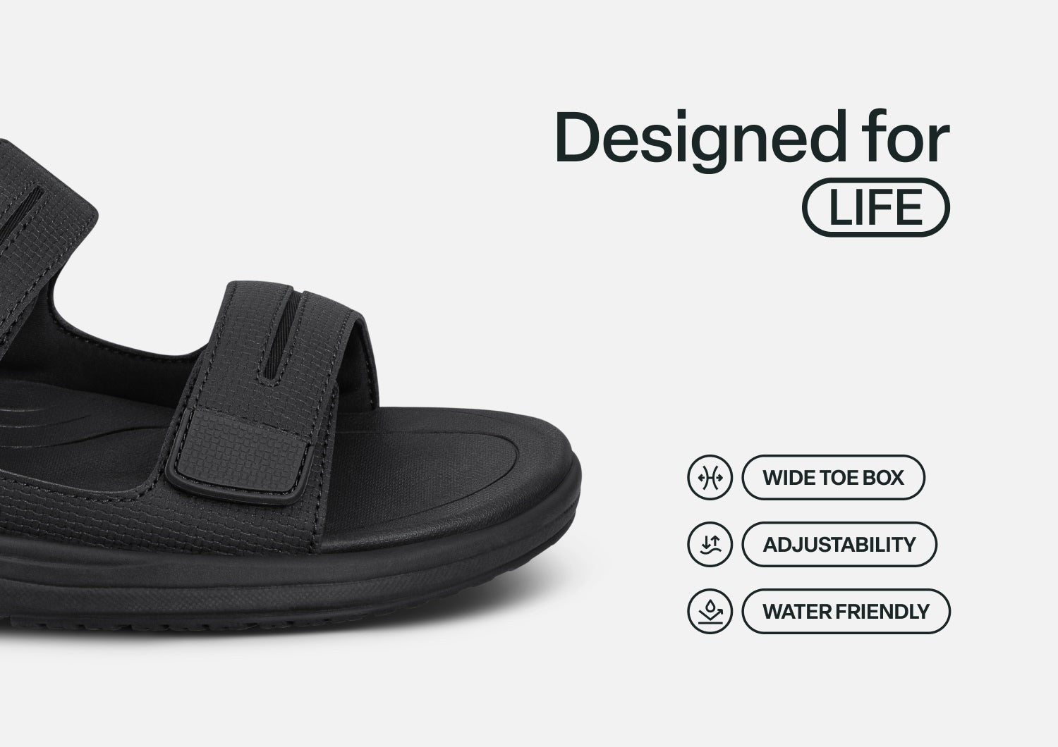 Orthofeet Neptune Hands-Free Support Men's Sandals - Black - Feature Detail - 5