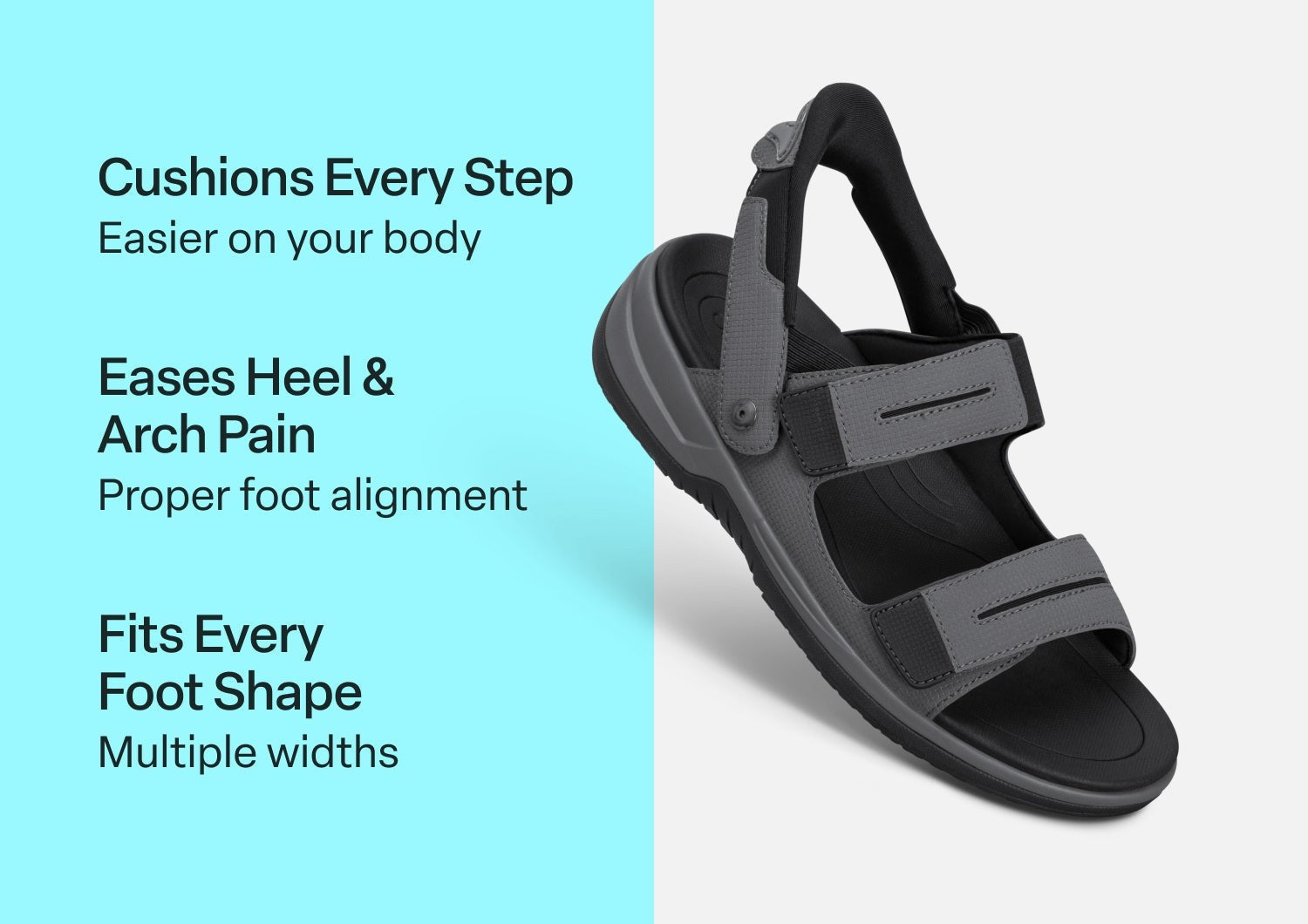 Orthofeet Neptune Hands-Free Support Men's Sandals - Gray - Comfort Benefits - 2